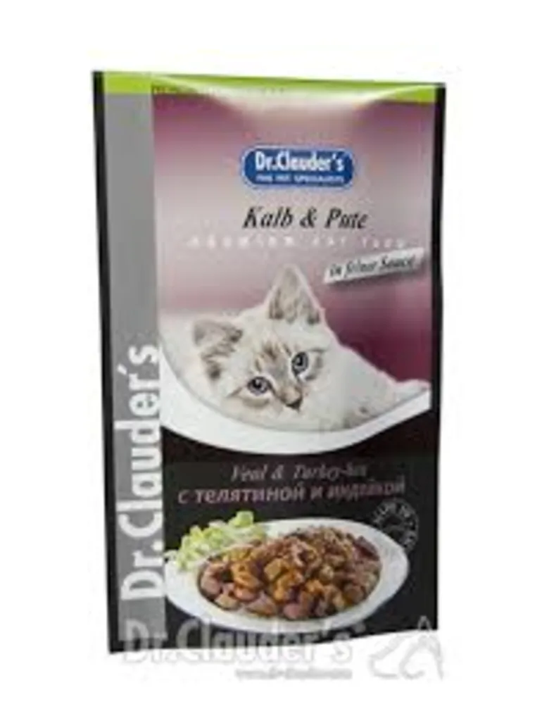 غذای پوچ گربه دکتر کلادرز مدل Veal & turkey-hen وزن 100 گرم